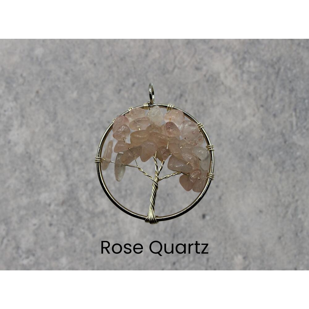 Rose Quartz Tree of Life Silver Necklace Crystal Pendant Fairycore Boho